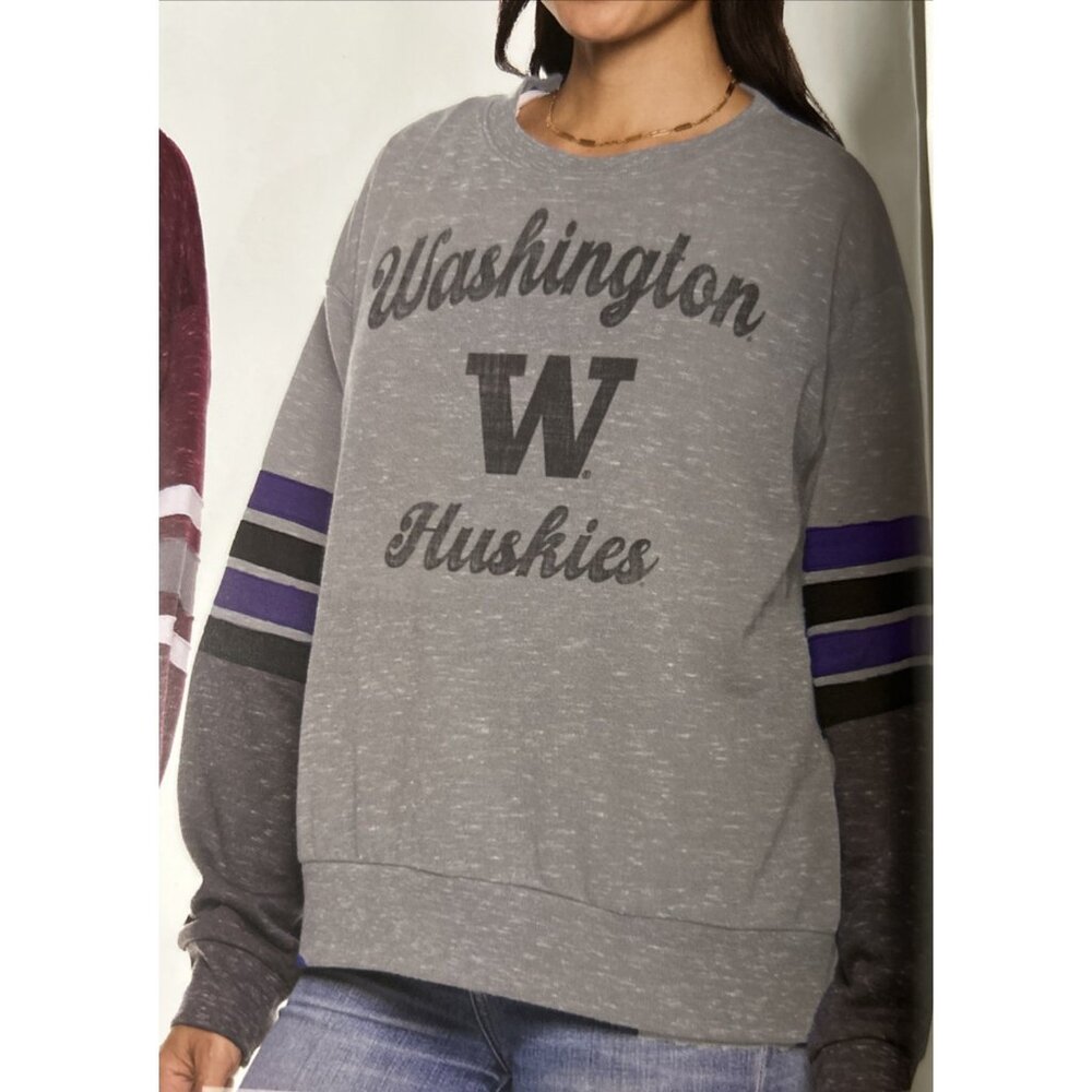 NEW Washington Huskies Colosseum Striped Loose Crewneck Sweatshirt Women M NCAA